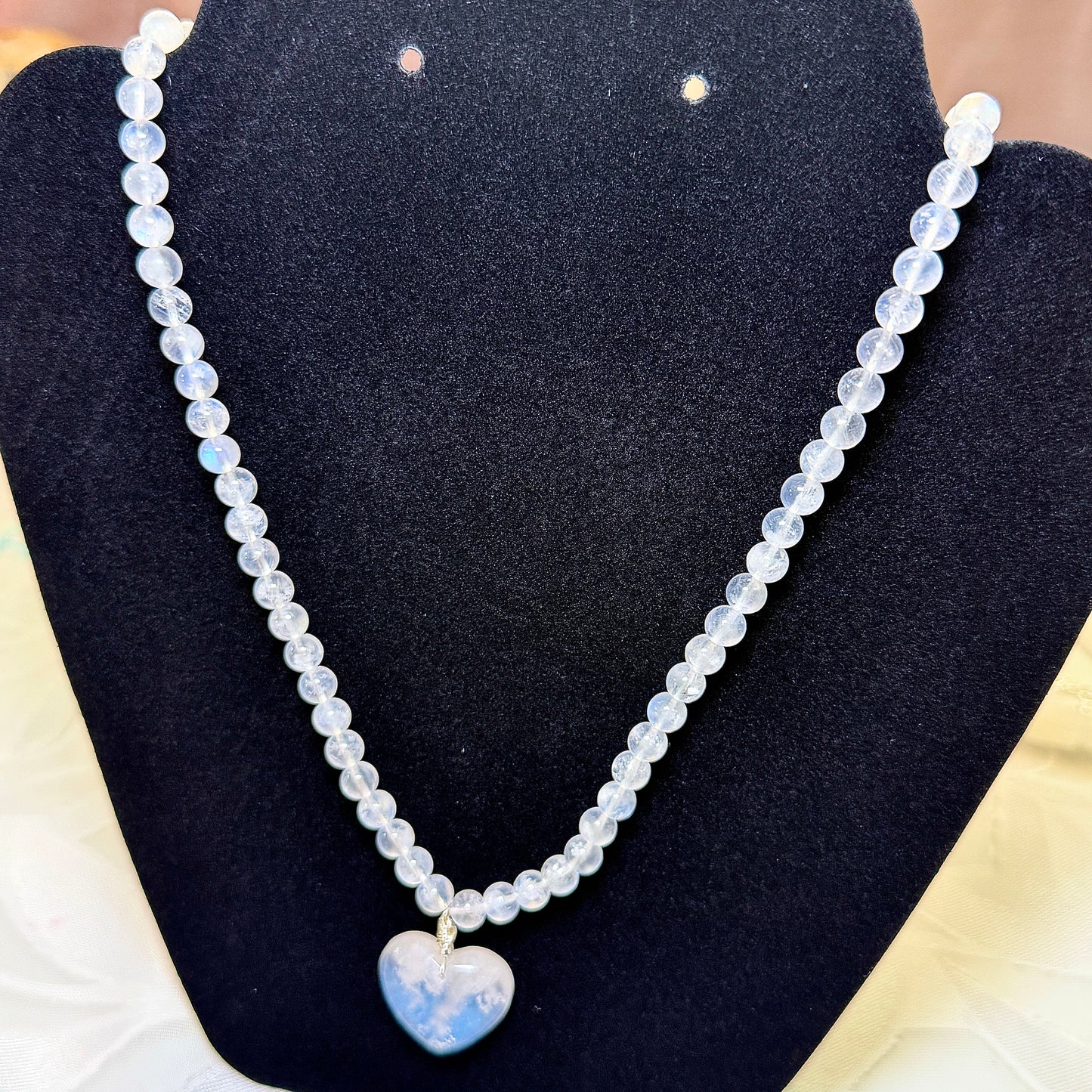 6Mm Blue Moonstone Neclacke with Heart